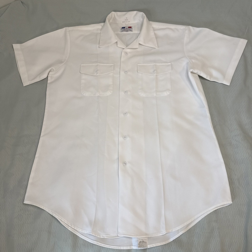 Flying Cross Uniform Shirt Mens XL White Short Sleeve Certified Navy Twill 7600L